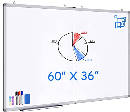 White Board Dry Erase 60 x 36，maxtek Large Magnetic Whiteboard 5' X 3' Dry Erase Board Foldable with Long Marker Tray for Wall-Mounted Aluminum Memo Board Supplies for Class Office & Home