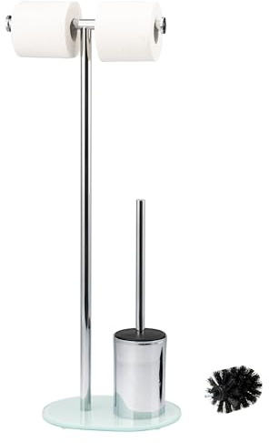 bremermann Stand-WC-Garnitur 3in1, WC-Bürste, Rollenhalter, mit Glassockel (Weiß)