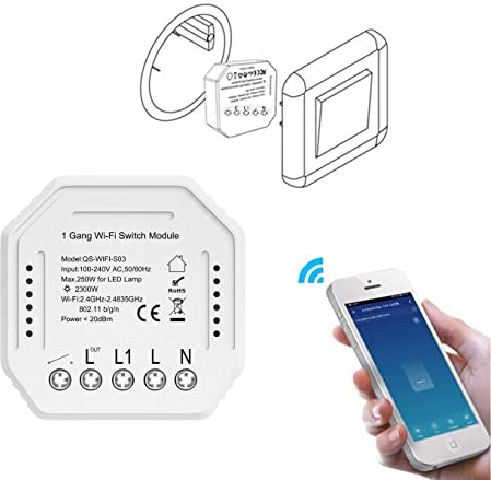 Modulo Smart Pulsante Relè Intelligente Wi-Fi da incasso per scatola elettrica 503, controllo remoto da APP Luce Intelligente Comando Vocale Alexa