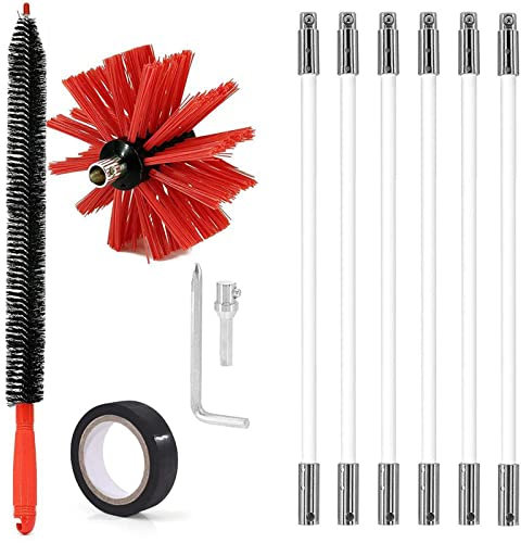 Kit pour Le Nettoyage du Poêle À Granulés, 2.4/3.6/5.4/7.3M Kit De Ramonage Poêle Pellet, Outil Nettoyage De Cheminée Brosses pour Nettoyer Cheminées en Métal Ou en Brique,12FT