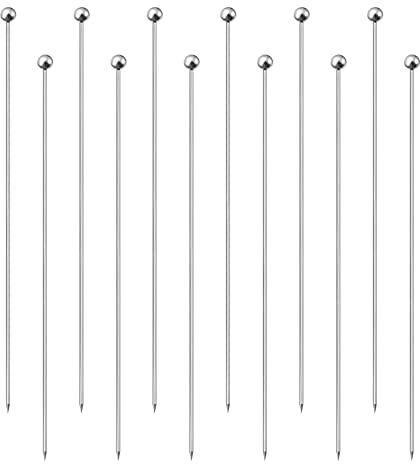 sourcing map Stainless Steel Cocktail Picks, 12Pcs 8.2 Inch Metal Cocktail Toothpicks Martini Picks Extra Long Reusable Round Bead Cocktail Skewers for Drinks Appetizer Fruits