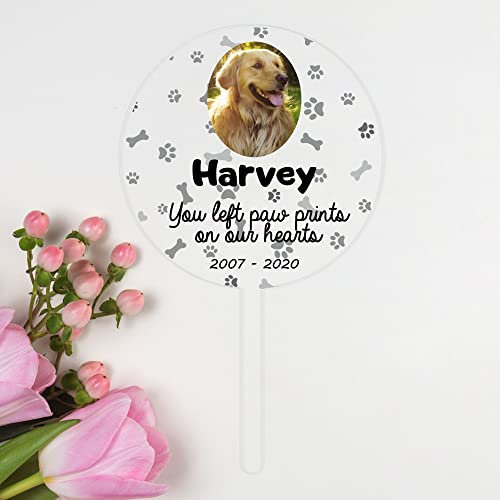 Personalised Pet Memorial Acrylic Grave Stakes - Custom Tribute Plaque for Beloved Pets (Grey Paw Print)