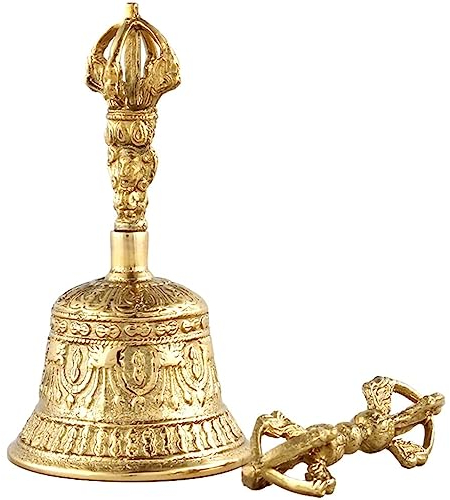 Anrufsglocke Tischglocke Kirche Chinesische Retro-Erleichterung Handglocke, Reines Kupfer Der Hotelrezeption Service Glocke, Geburtstagsgeschenk (Color : Gold, S : 5.9 * 3.1inches)