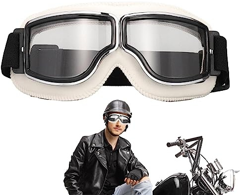 Motorradbrille PU Leder Sonnenbrillen Retro Radbrille Helmbrille Fliegerbrille Winddicht Motorradbrille Herren Crossbrille Motocrossbrille Verstellbare Für ATV Bike Motocross Brille Schutzbrille