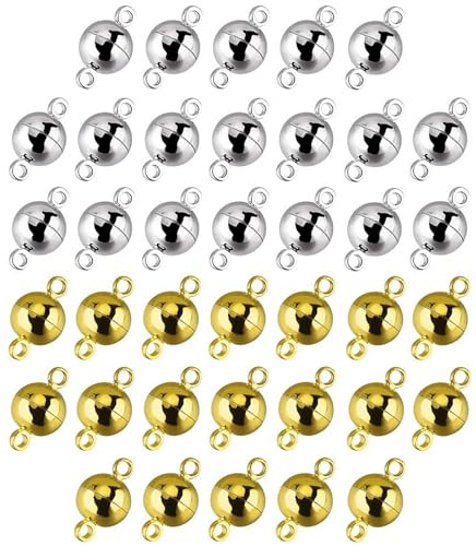 Kryzalite® 40 Stück Schmuck-Magnetverschluss, 8mm rundes Edelstahlarmband mit Magnetverschluss aus Gold und Silber. Elegantes und praktisches Verschluss-Set