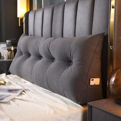 FloAPa Großes Leinen Kopfende Rückenkissen Lesekissen Dreieckige Keilkissen Rückenlehne Mit Abnehmbarem Bezug Für Bett Sofa,011,200x50x20cm