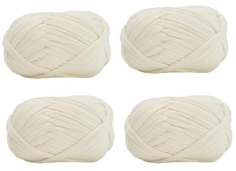 Spldsun 4 Stück Strickgarn, T-Shirt Garn, Webgarn Häkelgarn, Strickgarn Stoff, für Stricken Häkeln Garn Korb Zubehör(Milchig weiß)