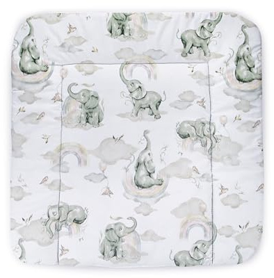 Balbina® Wickelunterlage aus Baumwolle weiche Wickeltischauflage für Wickelkommoden waschbar 75x85 I Elefant im Regenbogen