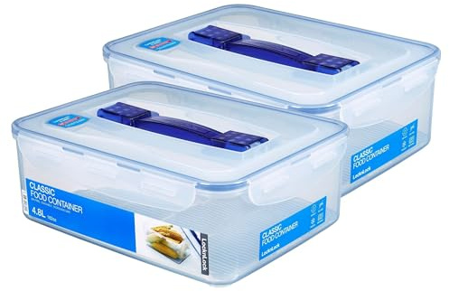 Lock&Lock 2er Set HPL880 Vorratsdosen mit Griff und Ablaufgitter 4,8 L (295 x 230 x 106 mm) - geeignete Dosen zum Einfrieren und Mikrowellenbenutzung