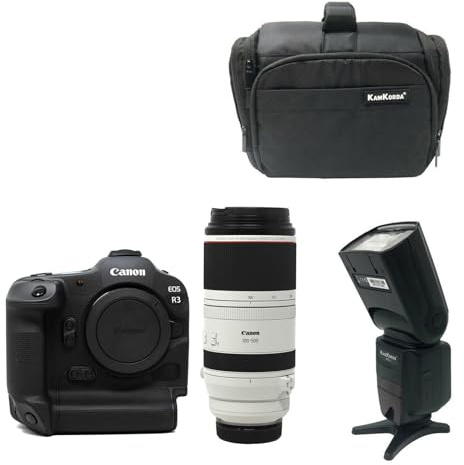 KamKorda Camera Bag+ Flash + R3 Mirrorless Digital Camera + RF 100-500mm f/4.5-7.1L IS USM Lens, 24MP Full Frame CMOS Sensor, DIGIC X Image Processor, 6K60 Raw 4K120 10Bit Video + 2 Year Warranty