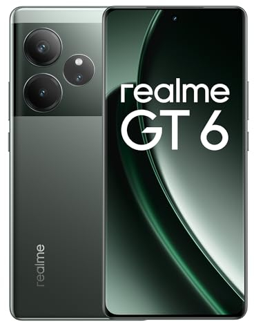 realme GT 6 5G Teléfono Móvil 8+256 GB, Procesador Snapdragon 8s de 3.ªgeneración, Pantalla ultrabrillante de 6000 nits, Cámara Sony LYT-808 con OIS, Carga SUPERVOOC de 120 W, Verde, sin Adaptador