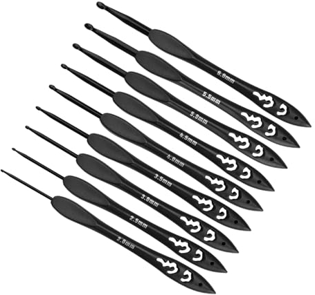 Häkelnadel 9 Stück, Häkelnadel Set Viele Spezifikationen, Mattschwarzes Design Häkelnadeln, Einfach zu Bedienen, Geeignet für Anfänger, Arthritispatienten und Strickbegeisterte