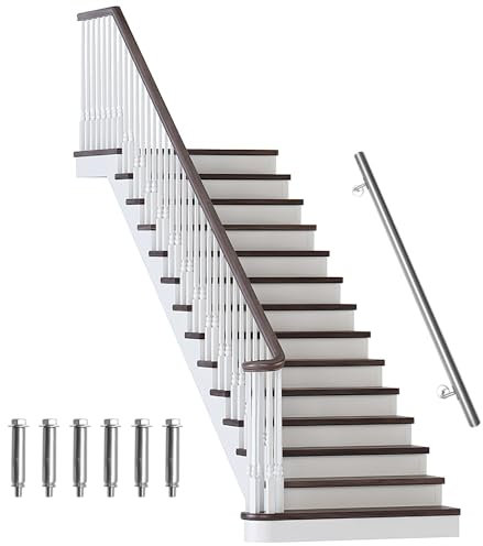 Peviasot Edelstahl Handlauf Treppengeländer, Geländer für Treppen Brüstung Balkon Wandhandlauf Innen & Außen, mit Wandhalterung und Endkappen, Handlauf Geländer, Länge:120 cm