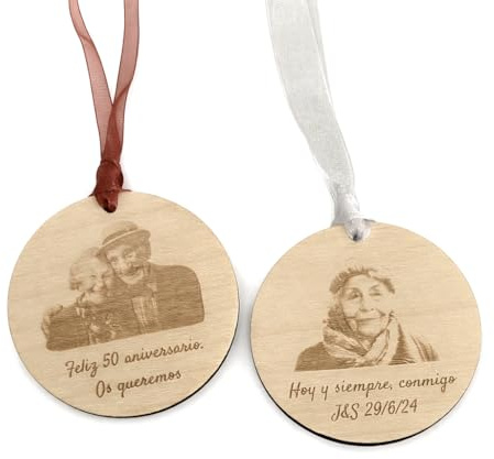 Qukimax® - Medalla para Ramo de Novia o Flores, con Foto y dedicatoria Personalizada, en Madera o metacrilato Transparente (Madera Arce) | Con Foto Personalizada, Con Dedicatoria Personalizada, Para Ramo Novia, Flores