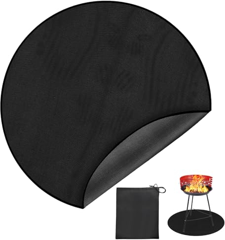Tappetino Ignifugo Rotondo, 120cm Tappetino Barbecue Rotondo Riutilizzabile, Rivestito in Silicone Resistente Al Calore Tappetino per Barbecue Pieghevole Tappeti Ignifughi per Prato, Griglia, Camino