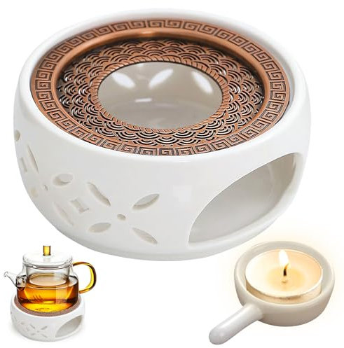 Fornello per teiera, fornello in ceramica con supporto per candele, scalda caffè, teiera, scalda tè bianco, design intagliato, per la conservazione del calore, tè e caffè