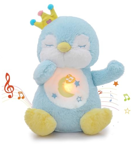seOSTO Schlummer Kuscheltier, Beruhigende Pinguine, Atmende Pinguine, Schlafotter Plüsch mit Atembewegung und Musik Musikalische, Beruhigungspuppe für Baby Spielzeug, Neue Baby Geschenke