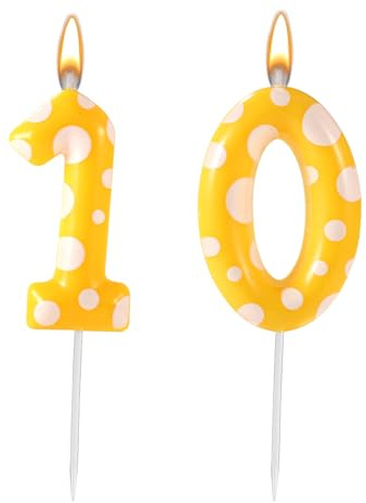 Sponge Birthday Candles, Sponge Birthday Number Candle Yellow Themed Birthday Candles Numeral Birthday Cake Topper Party Candles for Sponge Themed Birthday Decorations Supplies (10)