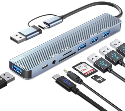 USB C Hub, 8 in 2 USB Hub 3.0 Multiport Adapter with USB 2.0&USB 3.0 Ports, SD/TF Kartenleser, 3.5mm Audio Anschlüsse, Type C Splitter für MacBook, Surface, Dell, Laptop, Desktop, PS4/5, usw