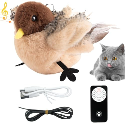 OneNine Interaktives Katzenspielzeug Vogel, Echte Flattern und Zwitschern wie EIN Vogel, Plüschspielzeug mit Katzenminze, Wiederaufladbar, Vogelspielzeug für Katzen mit Fernbedienung