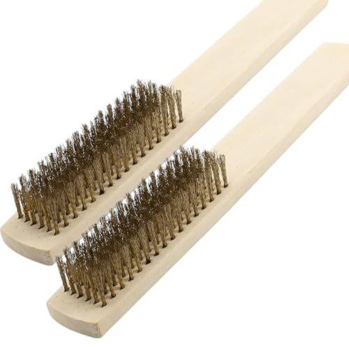 2 Spazzole Mettalliche Per Ferro Legno Vernice Griglie Metalliche Set 2pz Setole in Ottone e Rame Manico in legno Faggio da 25 cm, spazzola per la pulizia della ruggine, superficie 07055
