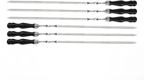 Brochetas largas para barbacoa de acero inoxidable de 60 cm, brochetas largas para carne, verduras, barbacoas, accesorios para barbacoa de acero inoxidable (6 unidades con mango de madera)