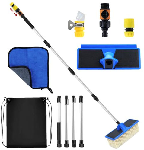 Feelhap Brosse de lavage télescopique pour voiture, camion, bus, van, camping-car, avec manche et raccord d'eau, 55-168 cm