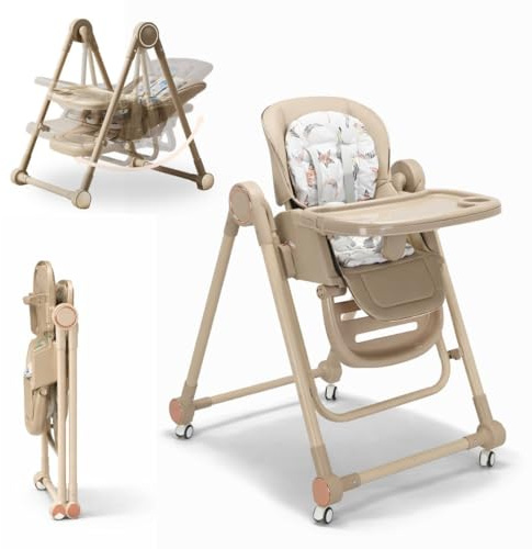 BATHBY Trona Evolutiva 3 en 1 – Plegable y Portátil, con Altura, Reposapiés, Respaldo y Bandeja todo Ajustables, 8 Niveles de Regulación y Sistema de Seguridad, Hasta 6 Años (Marrón)