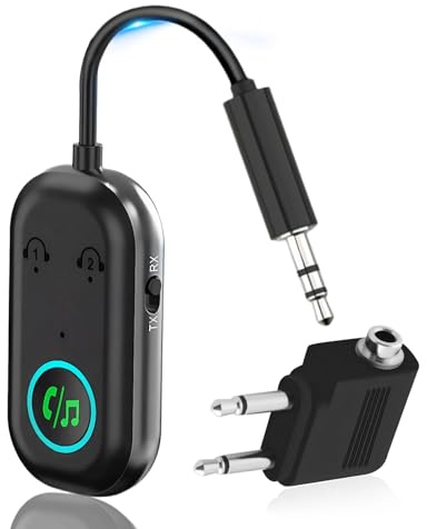 ertlutw 2025 New Bluetooth 5.3 Transmitter Receiver, Compatible with 2 AirPods or Wireless Headphones, 3.5mm AUX Jack Wireless Audio Transmitterfor TV, Home Stereo, Car