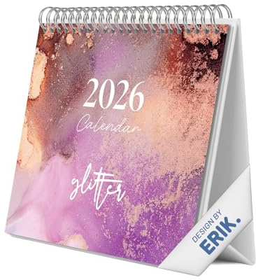 Grupo Erik - Calendrier de Bureau 2026 Glitter - Calendrier 2026 Mensuel │ Idee Cadeau │ De Janvier à Décembre : Espace pour notes et Illustrations décoratives (17x20 cm)