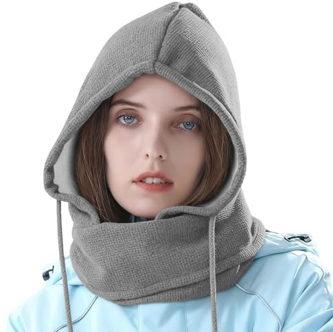 Rayson Gorro de Invierno Mujer Termico Capucha Bufanda Forro Polar con Cordón Balaclava Hombre Pasamontañas de Punto Sombrero para al Aire Libre(Gris, Talla única)
