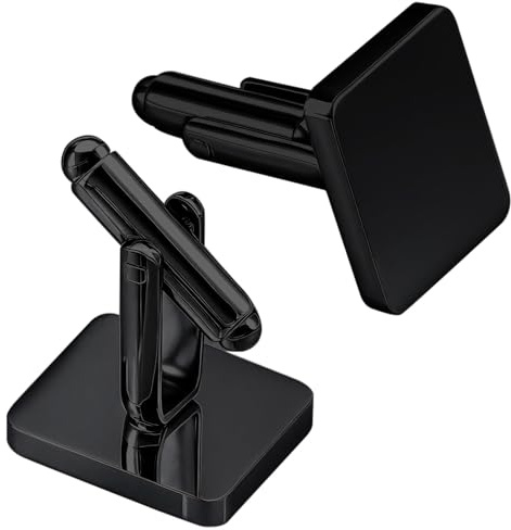 2PCS Black Cufflinks Rectangle Sleeves Buttons Men Classic Rectangle Stainless Steel Gift for Groom Father Boss Boyfriend Husband Wedding Plectrum Business Graduation Father's Day Easter Gifts