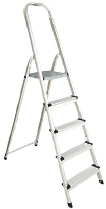 5 Step Ladder Aluminium Folding Step Ladder - With Anti-Slip Steps & Non-Slip Feet, Tool Tray, Household, Kitchen, Garage, Decorating, DIY - MAX 150kg - EN131 Approved