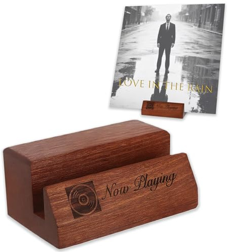 bzmncv Now Playing Vinyl Record Stand - Laser Engraved Black Walnut Wood Album Holder Display for 12 LP & 7 Singles - Minimalist Record Shelf Turntable Accessories - Music Lover Gift Home Decor