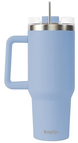 Keplin 40 oz / 1200 ml Insulated Travel Tumbler – Double Wall Stainless Steel Cup with Leak-Proof Lid, Thermal Flask Keeps Drinks Hot & Cold, Dishwasher Safe, Fits Car Cup Holders - Light Blue