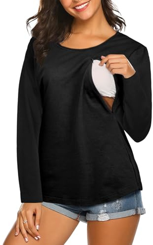 Aolso T-Shirt d'allaitement Femme, Tops Blouse Allaitement, Hauts d'allaitement à Manches Courtes pour Femme, col Rond et t-Shirts de maternité pour Femmes Enceintes(M,L,XL,XXL,)