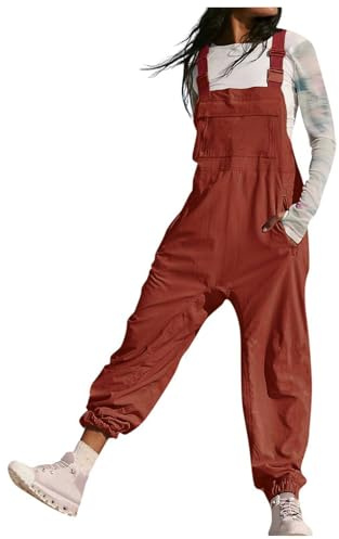 KBOPLEMQ Mono de trabajo para mujer, de un solo color, con tirantes, holgado, holgado, con tirantes, pantalones de verano con tirantes, prácticos pantalones de tirantes