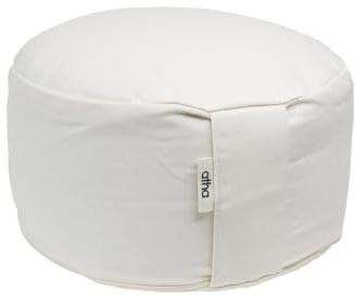 Coussin de méditation Chakra - Housse en coton lavable - Rembourrage réglable en coquille de sarrasin - Ergonomique et écologique pour yoga, pleine conscience et posture correcte (blanc crème)