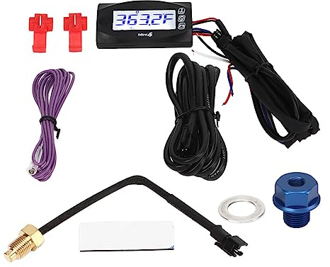 Motorcycle Thermometer LCD Digital Oil Temperature Voltage Time Speed Display Meter 4 in 1 Multifunctional Blue Backlight for Universal Motorcycles ABS Material 60x30x11.5mm (M16x1.5)