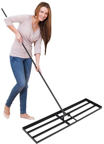 rasenrechen 91cm Breit, Rasen Nivellierrechen mit 180° Verstellbarem Winkel, Lawn Leveling Rake für Boden & Sand, Planierrechen mit 1.75m Stiel, Profi Rasenwerkzeug für Garten und Sportplatz