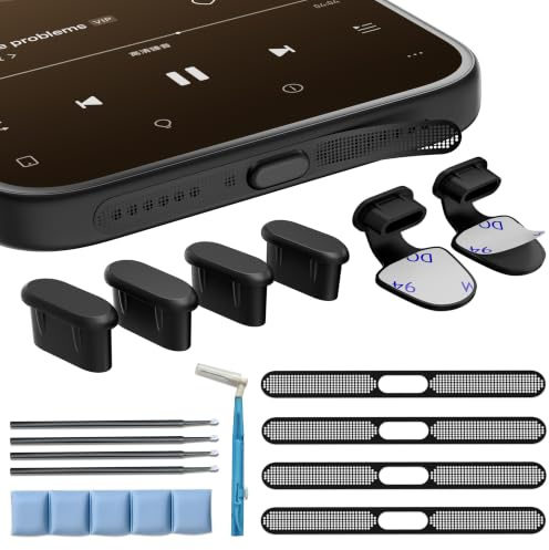 USB C dammskydd och iPhone-högtalare, dammskydd och rengöringssats för iPhone 17/16/15-serien och liknande smartphones, rengöringssats med verktyg för rengöring av USB-C-laddningsportar, galler