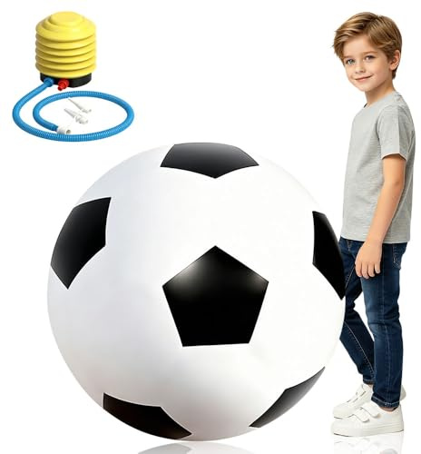 LYPPUL XXL diameter 100 cm fotbollsboll, gummiboll med luftpump, jätte utomhusspel, svartvit design | perfekt för sparkning, kasta och rulla