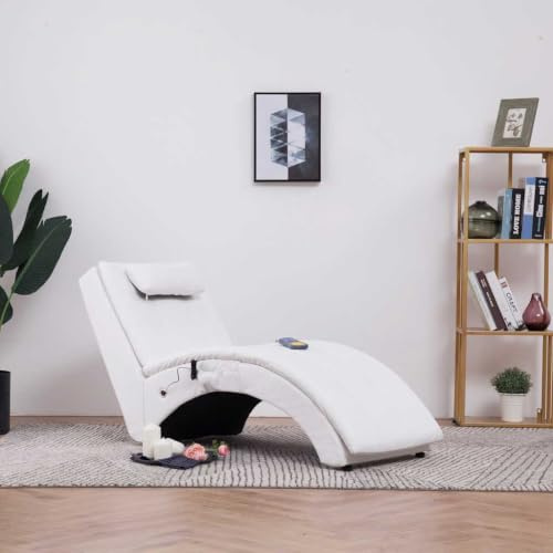 Tonture massage schäslong med kudde vitt konstläder ergonomiskt vadderad justerbar med värmefunktion och 5 massagelägen för vardagsrum sovrum kontor lounge