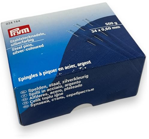 Prym 024164 Stecknadeln, 0,60 x 34mm, silberfarbig, 500g, Pappdose