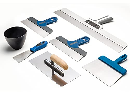 Colorus Maurer Set 6 tlg. | Maurerkelle Stuckateurkelle Fassadenspachtel Malerspachtel Stuckateurspachtel Gipserbecher | Stuckateur Werkzeug mit Soft Griff | Stuckateurwerkzeuge Gipser Edelstahl