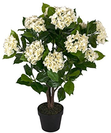 Homescapes Kunstpflanze Kunstblume cremefarbene Hortensie im Topf 85 cm hoch