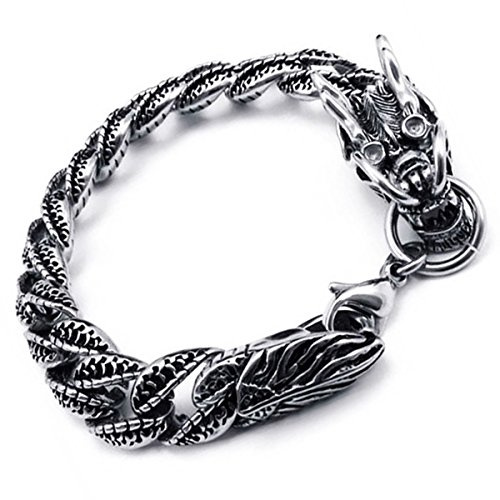 OIDEA Armband för män drakhuvud rostfritt stål: Drakarmband öppen pansarkedja tung armkedja punk rock biker länkkedja cykelkedja handled motorcykelkedja gåva för män pojkar, 21 centimeter, Rostfritt