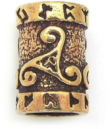 Viking Beard Bead, Dreadlocks Pearl Solid Bronze with Runes and Triskelion, 7 mm Inner Diameter