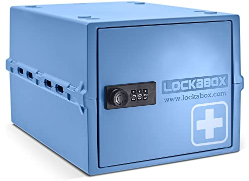 Lockabox One™ | Premium abschließbare Medikamentenbox | Mittelgroße, leichte & hygienische Medikamentenbox mit Schloss | Außenmaße 31 x 21 x 17 cm (Medi Blau)