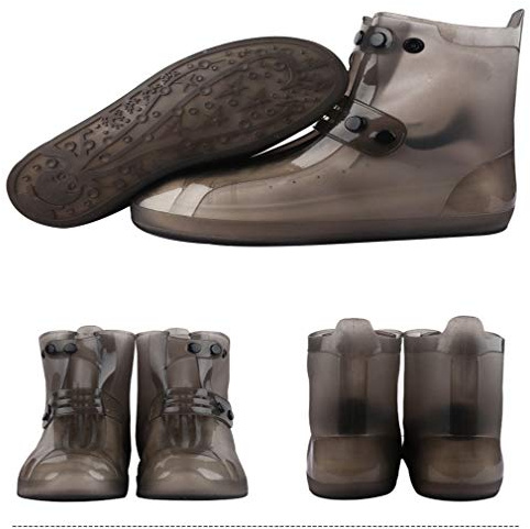 Ulalaza Silicone Rain Shoes Cover Unisex Reusable Shoes Boots Waterproof Non-Slip Stretchable for Indoor Outdoor Coffee
